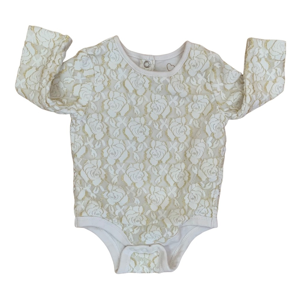 Joe Fresh Sparkly Lace Boho Ivory Long Sleeved Body Suit Baby Girl 3-6M